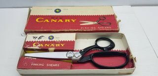 Vintage Red Canary Pinking Shears Box Scissors 8 " Japan