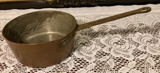 Antique Tin Lined Copper Pot 6 1/2 X 3” Forged Steel Handle