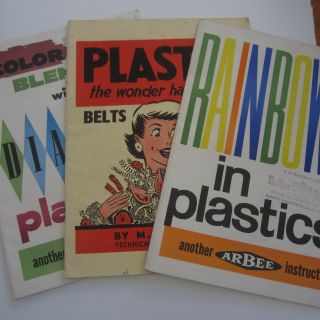 3 Vintage Plastic Craft Booklets 1950s Arbee Melbourne Flowers Belts Bags Lamps