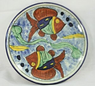 Vintage Mexican Folk Art Pottery Talavera Hand Painted Fish Ocean Plate 10 "