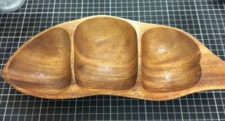 Vintage Hand Crafted Monkey Pod Wood Serving Dish Pea 3 Sections Philippines