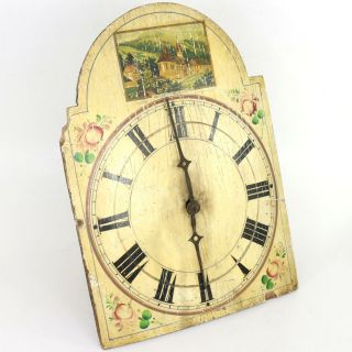 Wood Clock Movement W/dial & Hands - Wag On Wall - Antique - Fb31