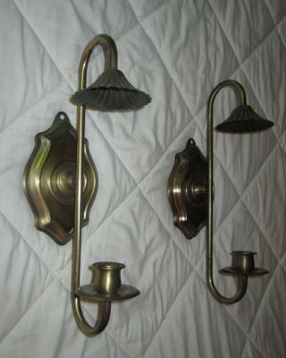 Set Of 2=vintage Metal Wall Candle Sconces Colonial Early American Antique Brass