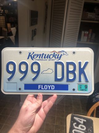 2009 Kentucky License Plate Floyd County 999 - Dbk Unbridled Spirit