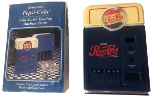 Vintage 1996 Pepsi Cola Coin Sorter Bank Retro Soda Pop Machine W/ Box