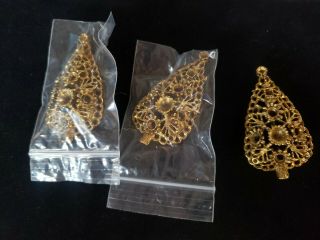 3 Vintage Gold Tone Tree Brooch Jewelry Findings
