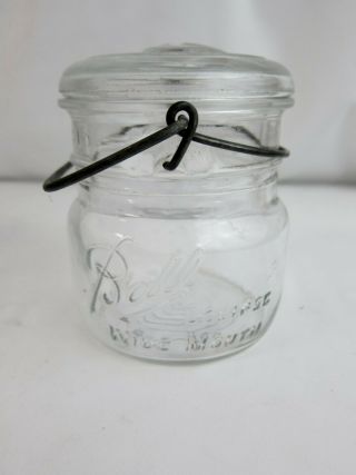 Vintage Ball Eclipse Wide Mouth Jar Pint Glass Lid Wire Bail Closure 11