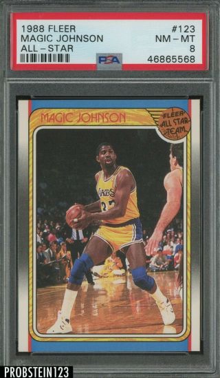 1988 Fleer All - Star 123 Magic Johnson Los Angeles Lakers Hof Psa 8 Nm - Mt