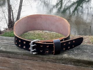 Vintage Altus 2 Prong Black Leather Weight Lifting Belt 34 - 42 Large