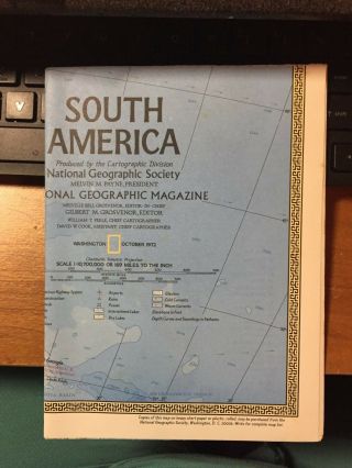 1972 National Geographic Map Of South America