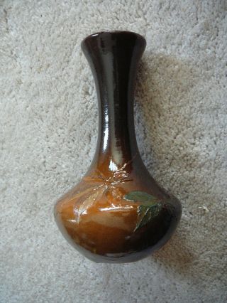J.  B.  Owens Utopian Art Pottery - Antique Foliage Decorated 6 " Bud Vase Euc