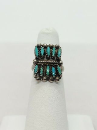 Vintage Sterling Silver Native American Petit Point Turquoise Ring Sz 4.  5