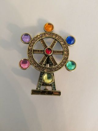 Vintage Ferris Wheel Brooch / Pin Antiqued Gold Tone Movable Wheel