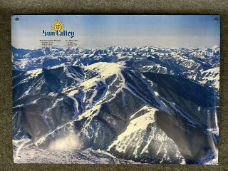 Vintage Sun Valley World Famous Bald Mountain Ski Resort Aerial Poster 32.  5x23.  5