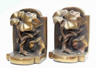 Antique English Ivy Flower Blossom Bookends Marion Bronze Clad Book Ends