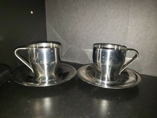 2 Vintage Breville Cafe Roma Stainless Steel Insulated Expresso Cups & Saucers