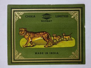 India Vintage Label Tiger And Cubs 4.  75in X 3.  75in