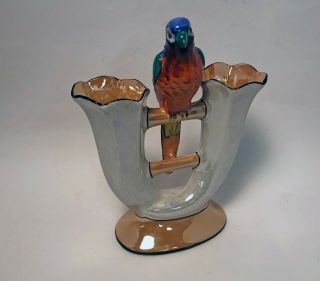 Antique Noritake Nippon Art Deco Handpainted Vase With Figural Parrot Luster