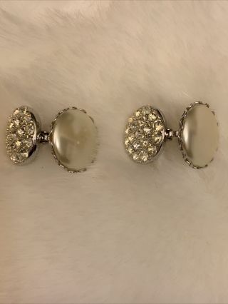 Vtg Sarah Coventry Clip On Two Sided Earrings Pearl Diamond Tone Costume Jewelry