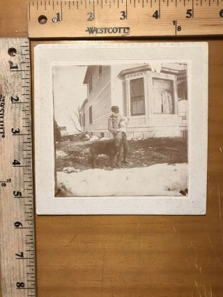 Vintage Photo On Board Tabor Iowa Dog Cat Kid