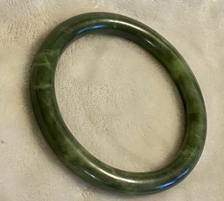 Vtg Chinese Carved Spinach Green Jade Stone Bangle Bracelet