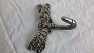 Dragonfly Bath Wall Hook Hanger Robe Towel Antique Pewter Silver Color - Single