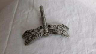 Dragonfly Bath Wall Hook Hanger Robe Towel Antique Pewter Silver Color - Single 2