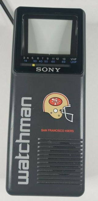 Vtg Sf 49ers Ed.  1985 Sony Watchman Portable Tv - Model Fd - 2a Limited Edition