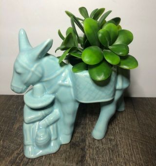 Vintage Mccoy Ceramic Glazed Mexican Siesta Donkey Planter