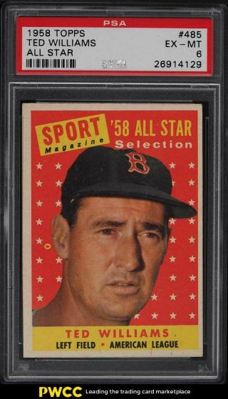 1958 Topps Ted Williams All - Star 485 Psa 6 Exmt