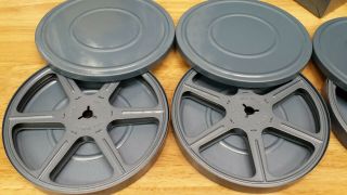 4 Vintage 8mm Movie Film Reels Tin Canister Containers with Carry Case Box 3