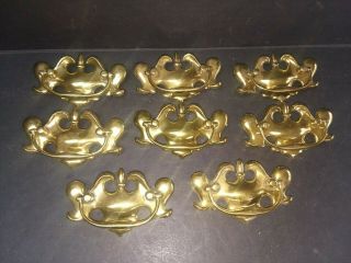8 Antique Vtg Chippendale Style Batwing Drawer Pull Handles Brass Tone 3 Center