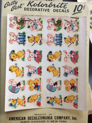 Vintage Easter Decals Transfers Betty Best Decalcomania Small Animals Deadstock