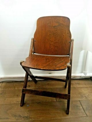Vtg Antique 1940’s Us Royal Metal Mfg.  Co Wooden Folding Chair Grand Rapids Mi