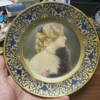 Old 1907 Vienna Art Meeks Tin Plate Art Nouveau Fancy Blue & Gold