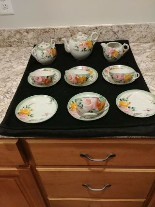 Vintage Hand Painted Japan Eggshell Porcelain 13 Piece Rose Tea Set