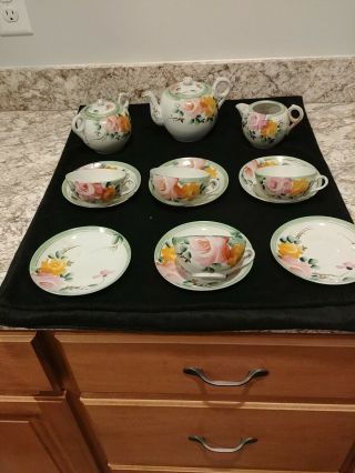 Vintage Hand Painted Japan Eggshell Porcelain 13 Piece Rose Tea Set 3