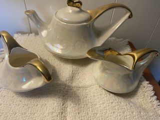 Vintage Deco Mid - Century 22k Gold - Trim Lusterware 3 - Piece Tea Set.  Pearlescent
