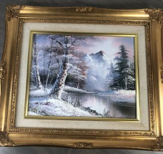 Vintage M Scott 3d Oil Painting Canvas Winter Landscape Mountain River Forest