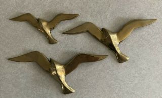 Vintage Brass Flying Birds Seagull Mcm Wall Hanging Set Of 3 Nautical