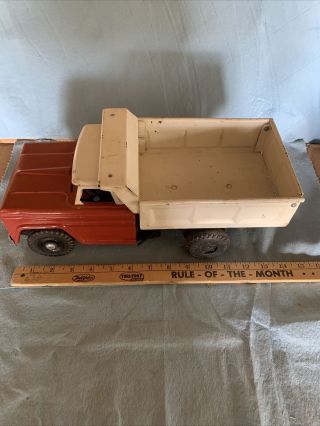 Vintage Structo Dump Truck 1966 Pat 3307291 Red Cab White Bed Pressed Steel