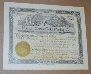 Marion Creek Gold Mining Co.  1906 Antique Stock Certificate Montana
