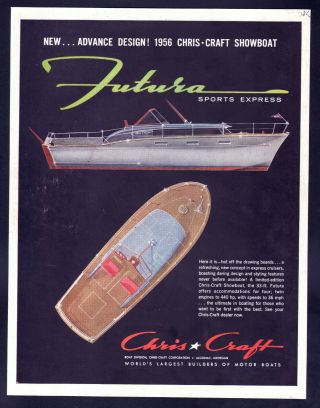 1956 Chris - Craft Boats Print Ad 33’ Futura Sports Express Showboat
