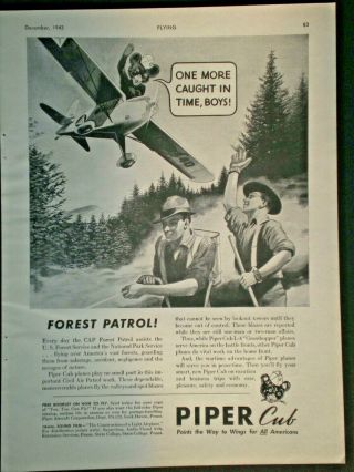 1943 Piper Cub Plane Bear Forest Patrol Wwii Vintage Trade Print Ad