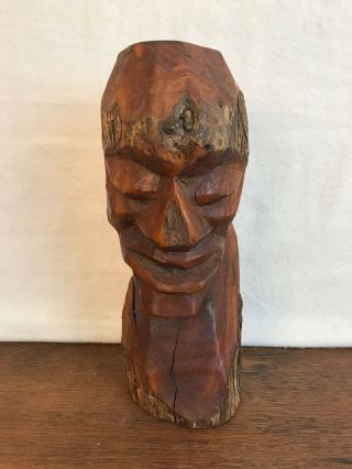 Vintage Hand Carved Wooden Male Face Bust Sculpture 9 " Hd10