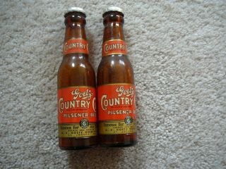 Goetz Country Club Pilsener Beer Vintage Mini Beer Bottle Salt & Pepper Shakers