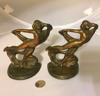 Antique Art Nouveau/deco Nude Female (women) Bookends Copper Plated Cast Iron