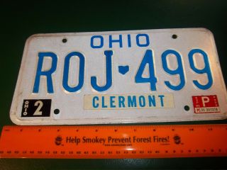 Ohio Metal License Plate,  Blue On White Style,  Expired 1985,  Roj 499