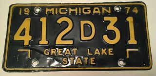 Vintage 1974 Michigan Dealer License Plate State Car Tag 412 D 31