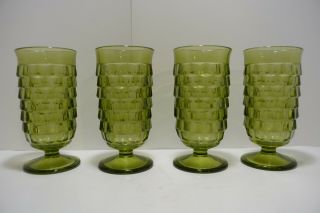 Set Of 4 Vintage Green Cubist Indiana Whitehall Ice Tea Water Footed Glasses 5 "